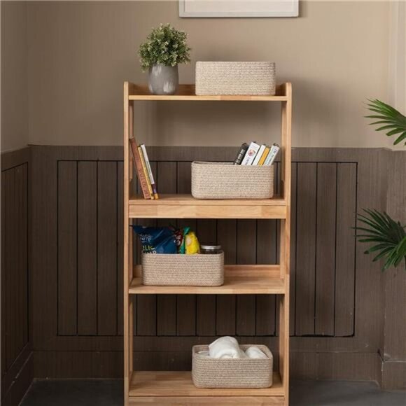 Woven Rope Storage Bins Set of 4 Small Shelf Baskets for Closet Baby Towels - Picture 2 of 8